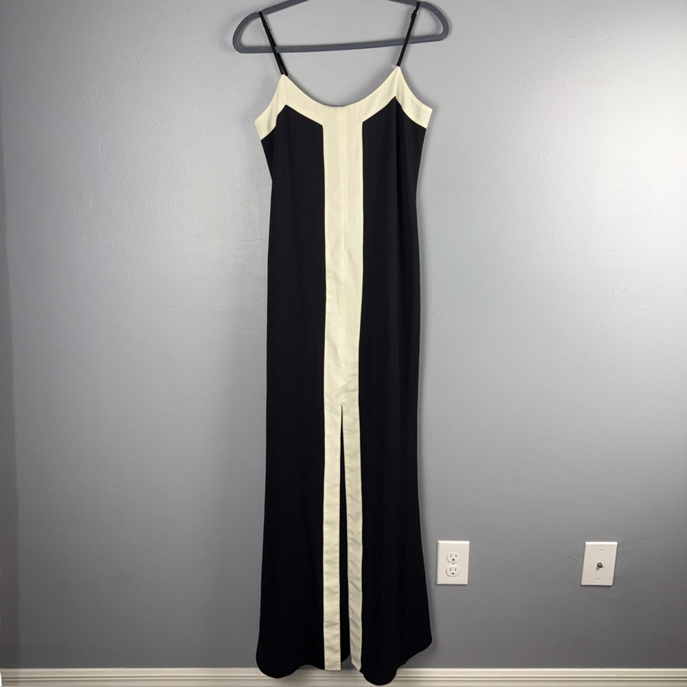Iodice Dress Women’s 36 (S)Black And Cream Maxi High Front Slit Strappy Elegant